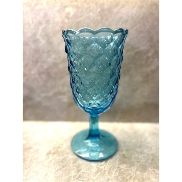 FASTORIA Vintage Blue Diamond Pattern Glass Goblet With Scalloped Rim- 8.5" Tall - Picture 3 of 10